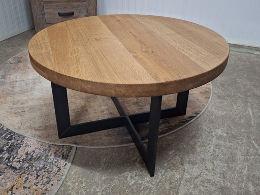 New robust oak coffee table with metal base 80cm