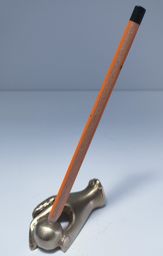 Image 1 of Fermacarte a mano in bronzo, portapenne vintage