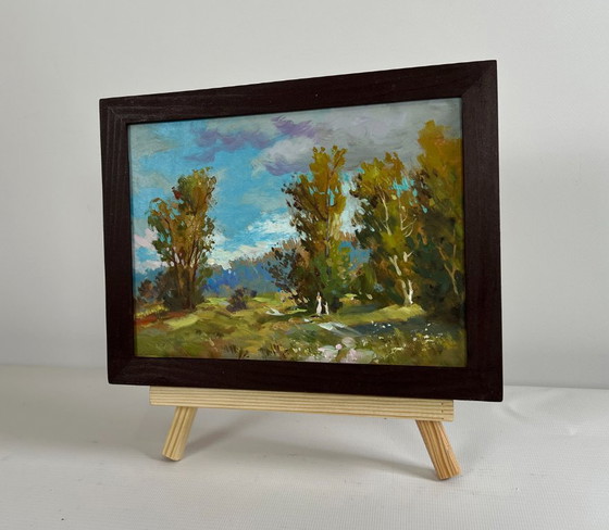 Image 1 of Origineel olieverfschilderij: Zomers boslandschap. Regen komt eraan.