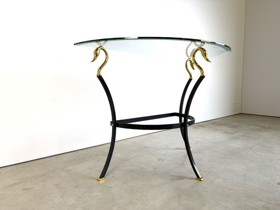 Console Hollywood Regency en laiton cygne, années 1980 – Verre, Fer (photo 6 of 11)