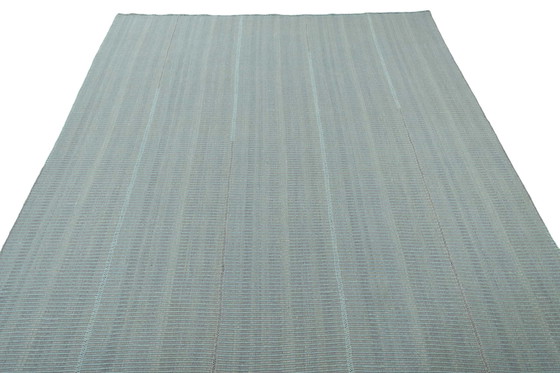 Image 1 of Handgewebter Moderner Kelim – 300 x 256 cm | Minimalistisches Design in Sanftem Blaugrün – 100% Wolle