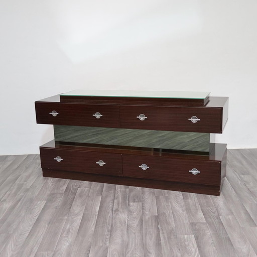 Macassar Ebony Chest of Drawers and Cubic Mirror, Modern Design, 1980s