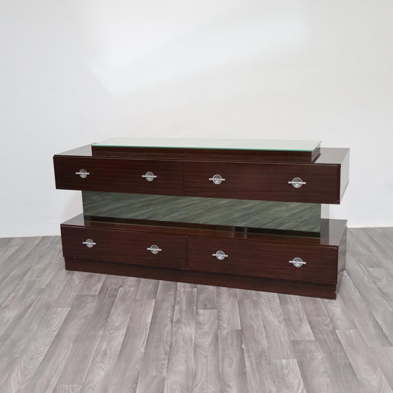 Image 1 of Comò Cassettiera In Ebano Macassar E Specchio Cubic Design Modernariato 1980’s