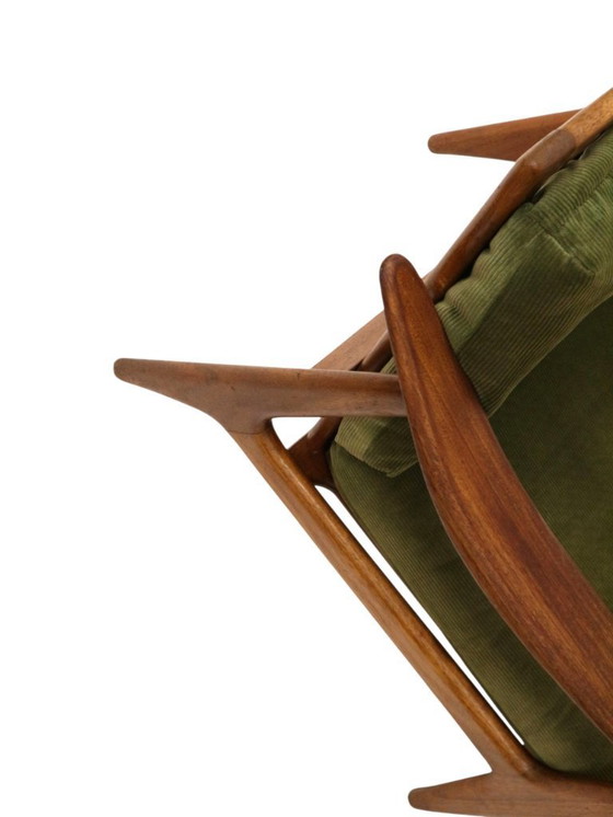 Image 1 of Fauteuil scandinave vintage avec revêtement en velours côtelé vert des années 1970