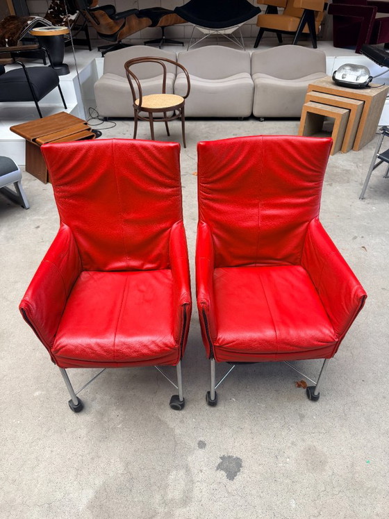 Set of 6 Montis Chaplin chairs, Gerard van den Berg (Set price), Dining chairs, Leather, Metal, Red, Modern (photo 7 of 15)