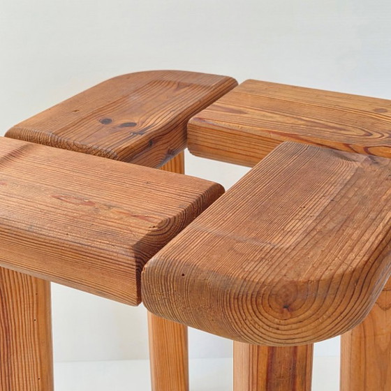 Image 1 of TABOURET VINTAGE SUEDOIS SCANDINAVE 1950 EN PIN DE OLOF OTTELIN POUR FINNSAUNA