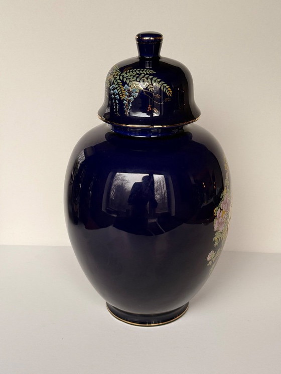 Image 1 of Japanische kobaltblaue Porzellanvase und Schale aus 22-karätigem Gold