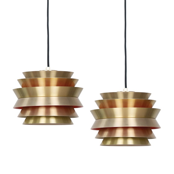 Image 1 of Pair of 2 Swedish Vintage Pendant Lamps Trava by Carl Thore, Granhaga, 1960s
