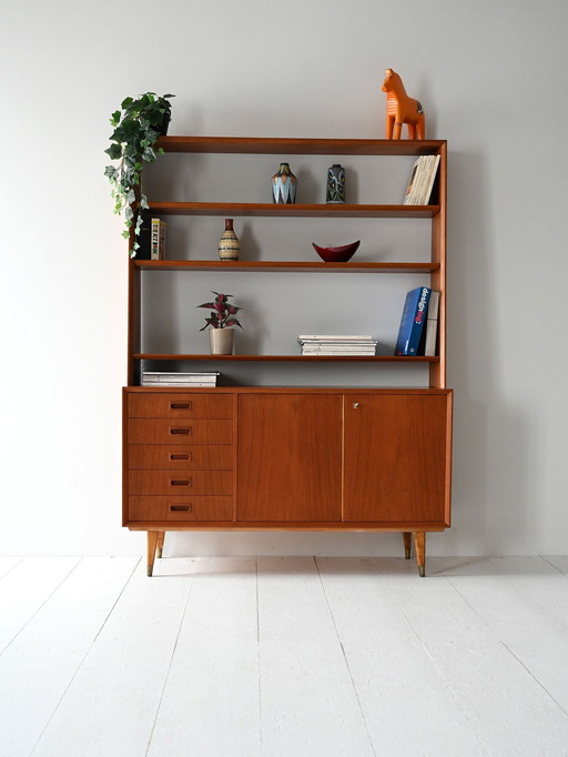 Bibliothèque scandinave vintage en teck avec tiroirs