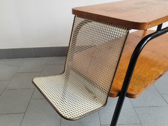 Image 1 of Tavolino da caffè/portariviste vintage anni '50 in acciaio e faggio - Stile Rockabilly Zazou