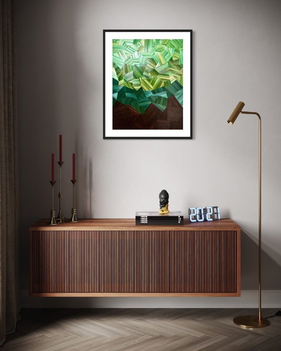 Image 1 of Mesa Primavera - Marquetería de paja/Ébano de Macassar