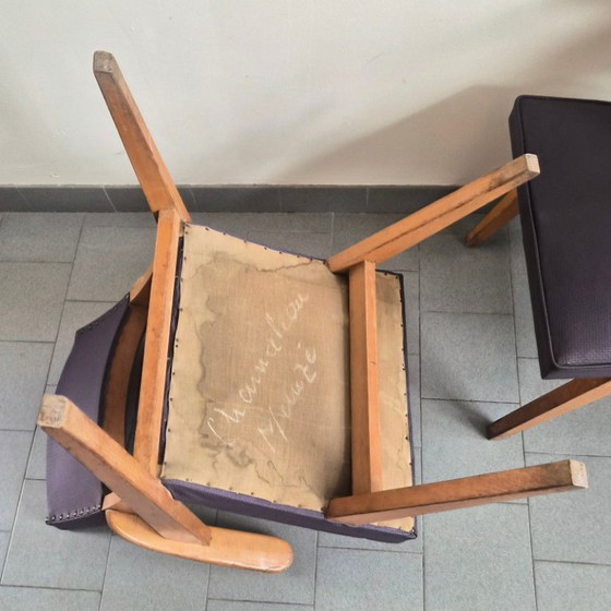 Image 1 of PAIRE DE FAUTEUILS BRIDGE VINTAGE 1950 EN HETRE PIEDS COMPAS 50S ROCKABILLY