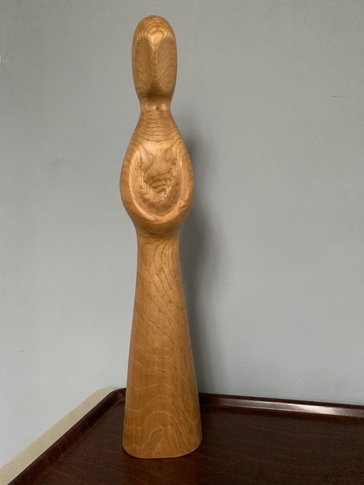 Escultura vintage de gran tamaño, figura femenina humana de madera de 51 cm, estilo escandinavo, de roble.