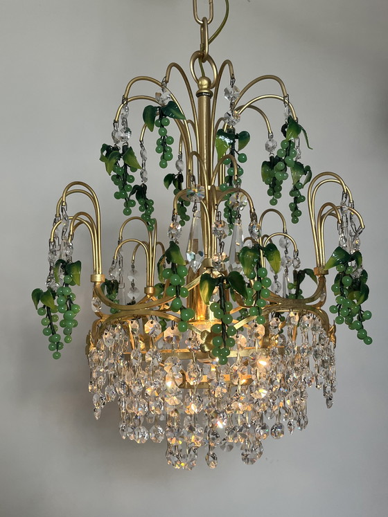 Image 1 of Vintage groene druiven kroonluchter hanglamp uit Murano