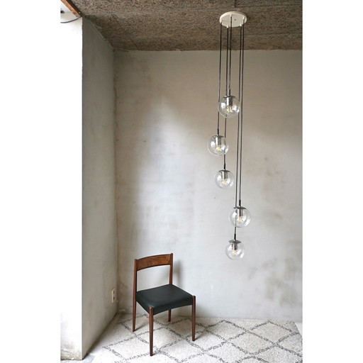 Raak Cascade Lamp of 5 B-1224 Bulbs with Hand Blown Decor