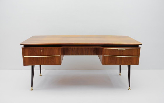 Image 1 of Grande scrivania con dettagli in ottone, Germania anni '50