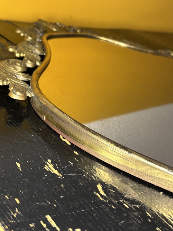 Image 1 of Vintage Italiaanse spiegel jaren 50 – messing – patina – Made in Italy