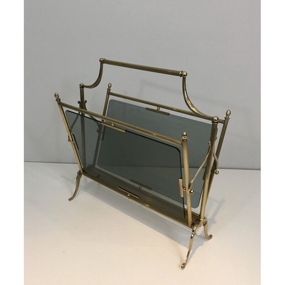 Image 1 of Vintage brass and glass magazine rack, 1940