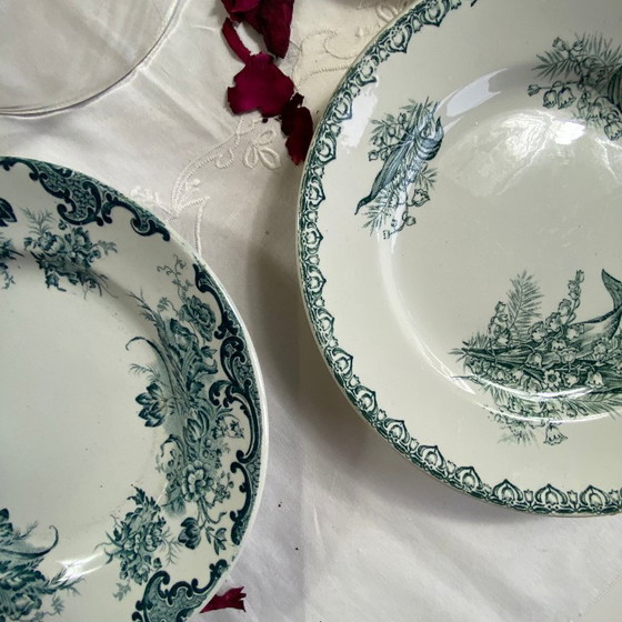 Image 1 of Set of 6 mismatched antique earthenware plates from Badonviller Saint Amand Amandinoise
