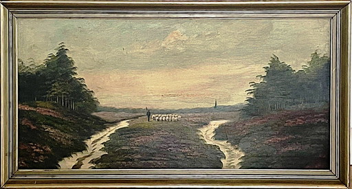 Peinture Paysage avec moutons