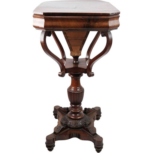 Vintage-Nähtisch aus Mahagoni auf einer Säule, 1840er Jahre