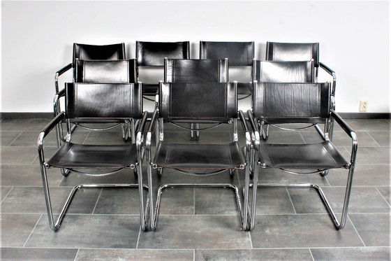 Image 1 of Set van 8 Matteo Grassi MG5 zwarte tuigleren buisframe stoelen