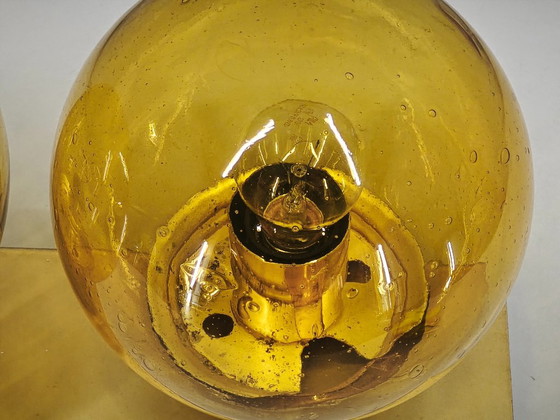 1970s Space Age Amber Glass Double Wall Lamp, Kamenický Šenov – Wall lights, Brass (photo 8 of 14)
