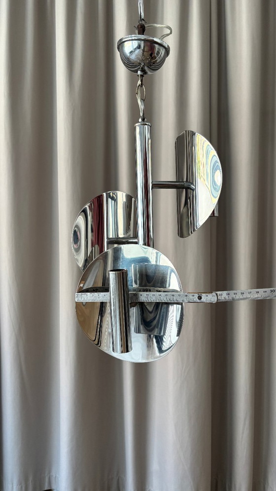 1970s Space Age chrome chandelier – 3 lights – Pendant lamps, Aluminium (photo 7 of 12)