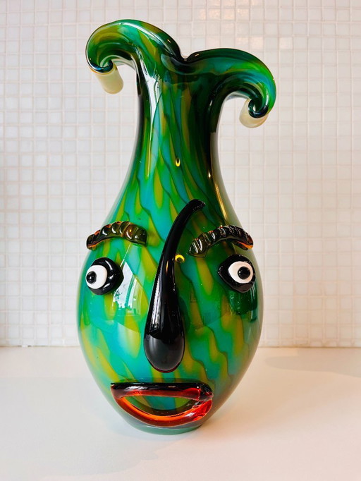 Vase soufflé à la main avec visage dans le style Picasso de Murano - Neuf