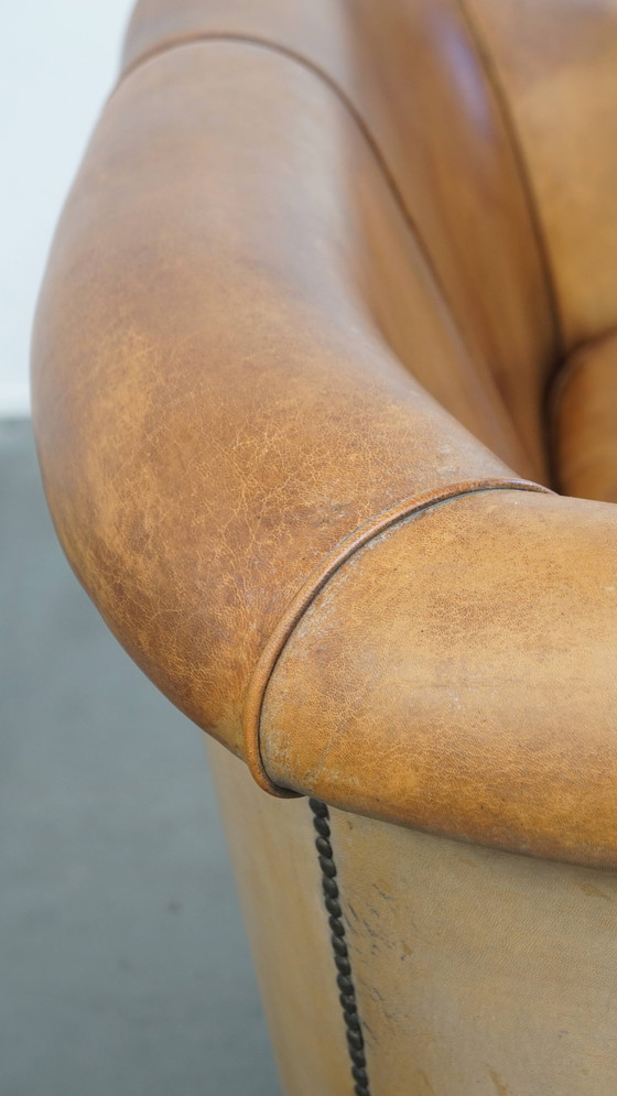 Image 1 of Vintage Sheepskin Leather 2-Seater Sofa in English Style