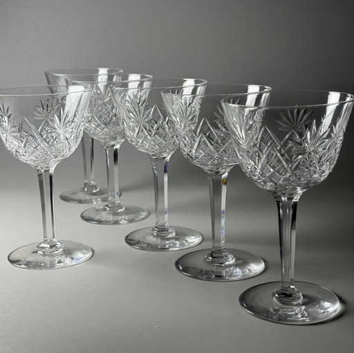 Val Saint Lambert - 6 kristallen glazen - handgeslepen - servies "Yvette" - vermeld in de catalogus van 1904-1905


