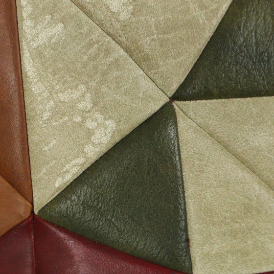 Image 1 of Vintage Patchwork Cushion Plaid Pattern Faux Leather