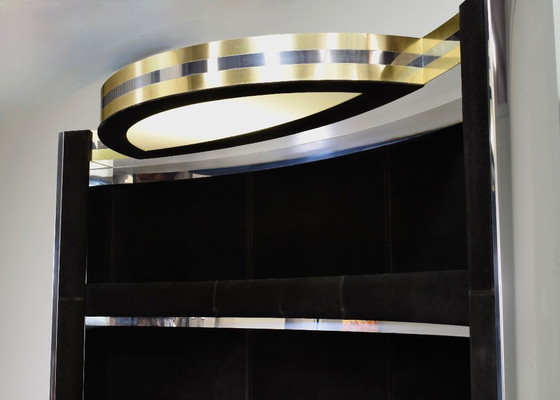 Image 1 of Cocktail Bar in pelle scamosciata nera, ottone e cromo di o nello stile di Willy Rizzo - Italia, anni '70