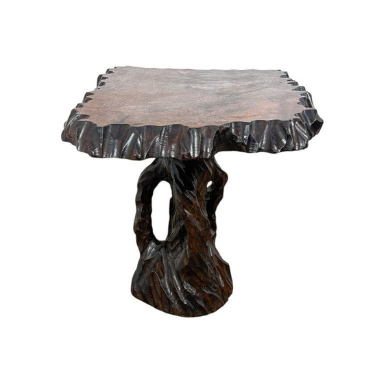 Image 1 of Hand-carved organic side table made of camphor wood – sculptural brutalist design