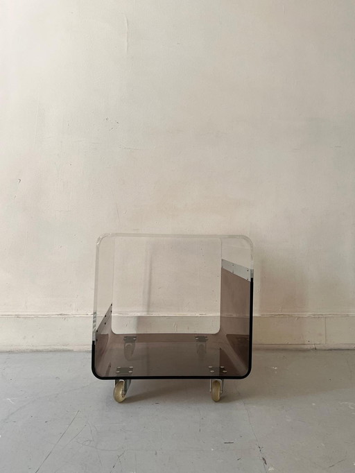 HiFi Sideboard Smoked & Transparent Plexiglas, Design Circa 1970