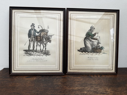 Carle Vernet - 2 Gravuren - Die Berufe von gestern - unter Holzrahmen