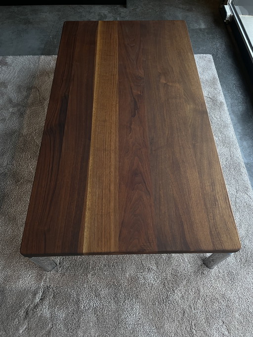 Leolux Coffee Table, Solid Walnut Leaf and Chrome Legs