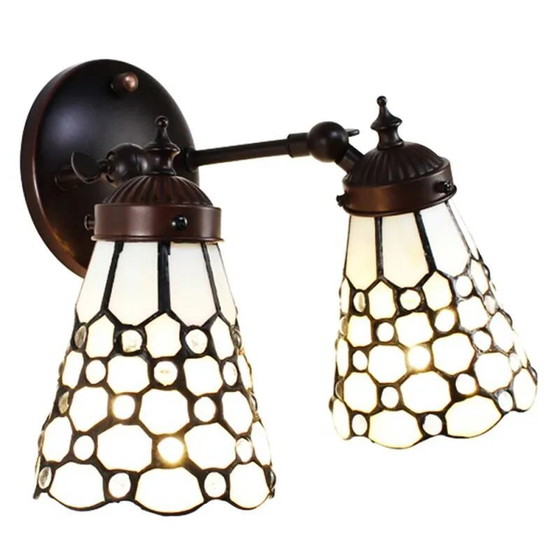 Dubbele Tiffany wandlamp, Wandlampen, Kristal, Glas, Wit, Vintage (foto 4 van 5)