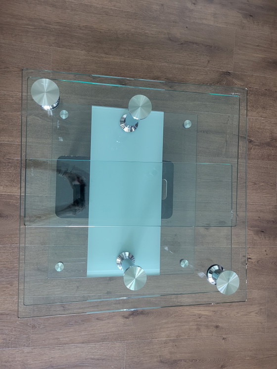 Extraordinaria mesa de centro de cristal extensible de 80 a 155 cm. – Mesas de centro, Glass, Metal (photo 8 of 10)