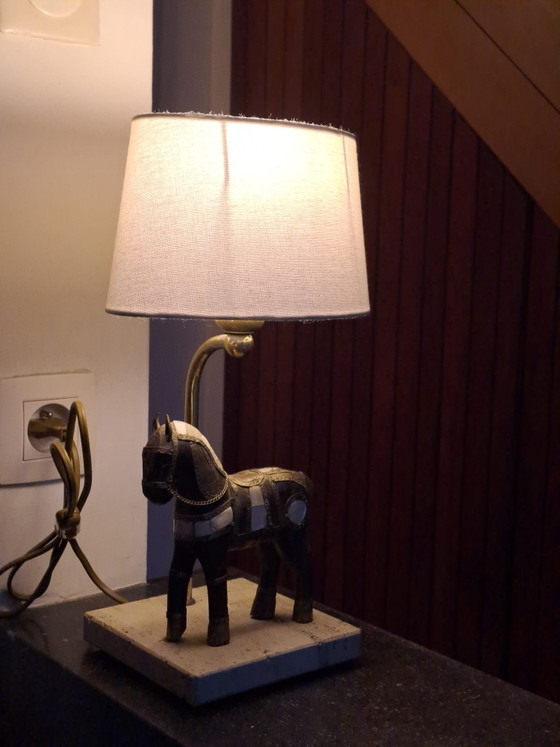 Unieke Vintage Indiase Marwari Paard Tafellamp – Handgesneden – Tafellampen, Other (photo 11 of 11)