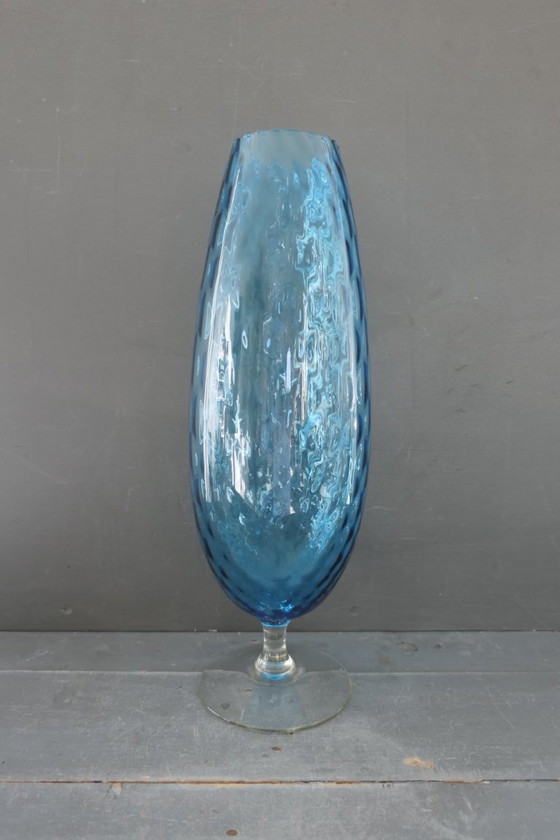 Vintage Empoli Optically Blown Glass Vase Turquoise (photo 5 of 10)