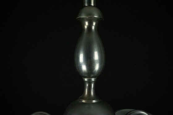 Image 1 of Lampadario italiano Art Déco in nichel, ottone e vetro satinato, anni '30.
