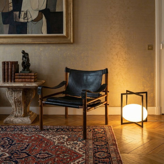 Image 1 of European Modernist Cube Table Lamp Black Metal Glass 1970s