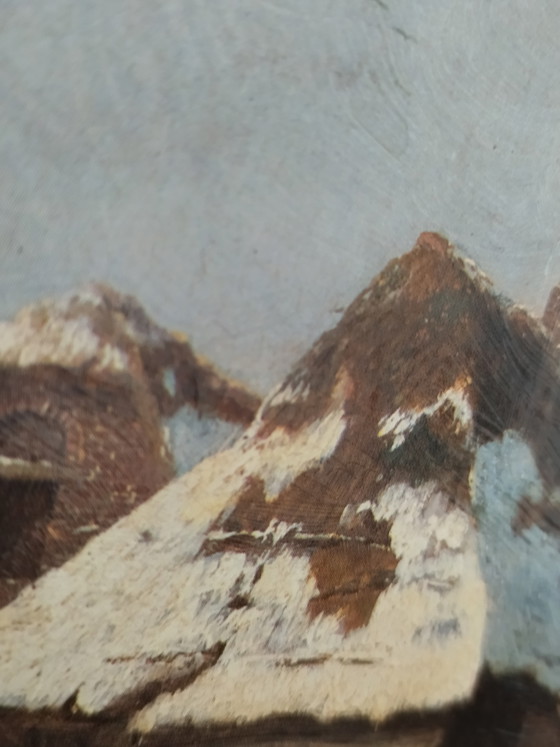 Charmante vintage reproductie van het schilderij "Hollandse winterscène" naar een werk van A.G. Jacobsen. (photo 8 of 15)