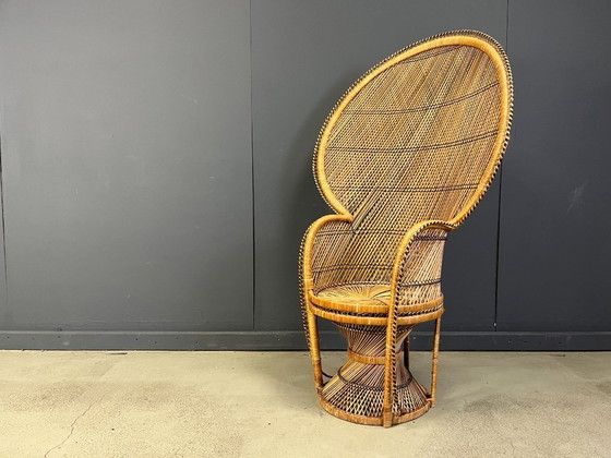 Image 1 of Fauteuil paon vintage en osier, années 1970