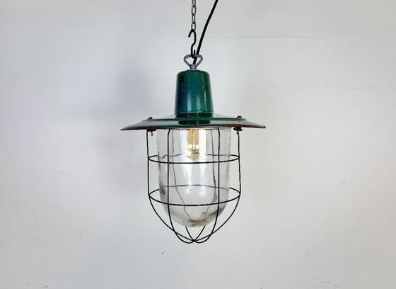 Image 1 of Industriële groene emaille kooi hanglamp, jaren 60