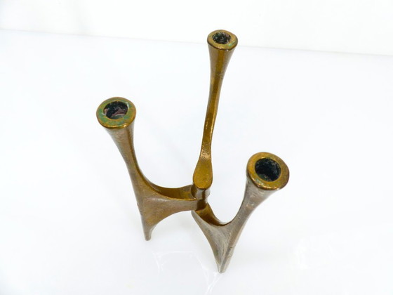 Image 1 of Lampadario brutalista a treppiede in bronzo, Michael Harjes, Germania, circa 1960