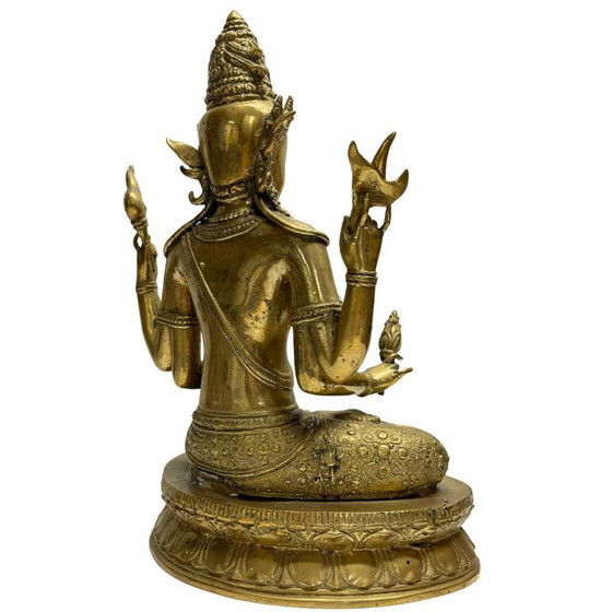 Avalokiteshvara – Bodhisattva Vajrayana de cuatro brazos en bronce dorado al fuego (Nepal, Newar) – lote 444 (photo 4 of 12)