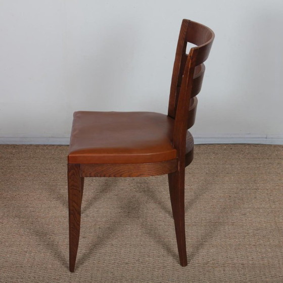 Set di 6 sedie da pranzo in rovere nello stile di Jean Pascaud, 1940, Legno, Marrone (foto 8 di 9)