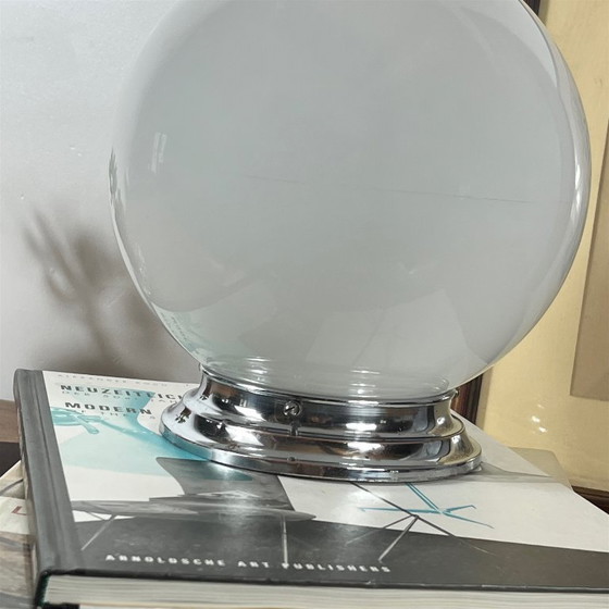 Ceiling light or wall lamp globe in white opaline glass 20 cm chrome metal fixing rose (photo 2 of 9)